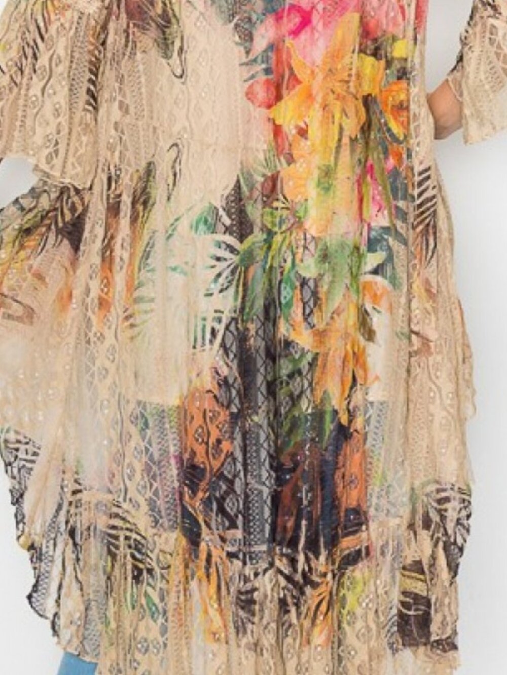 new ORIGAMI TROPICAL HAWAIIAN ALL LACE CARDIGAN KIMONO western boho CHIC SM-4X - Picture 4 of 11